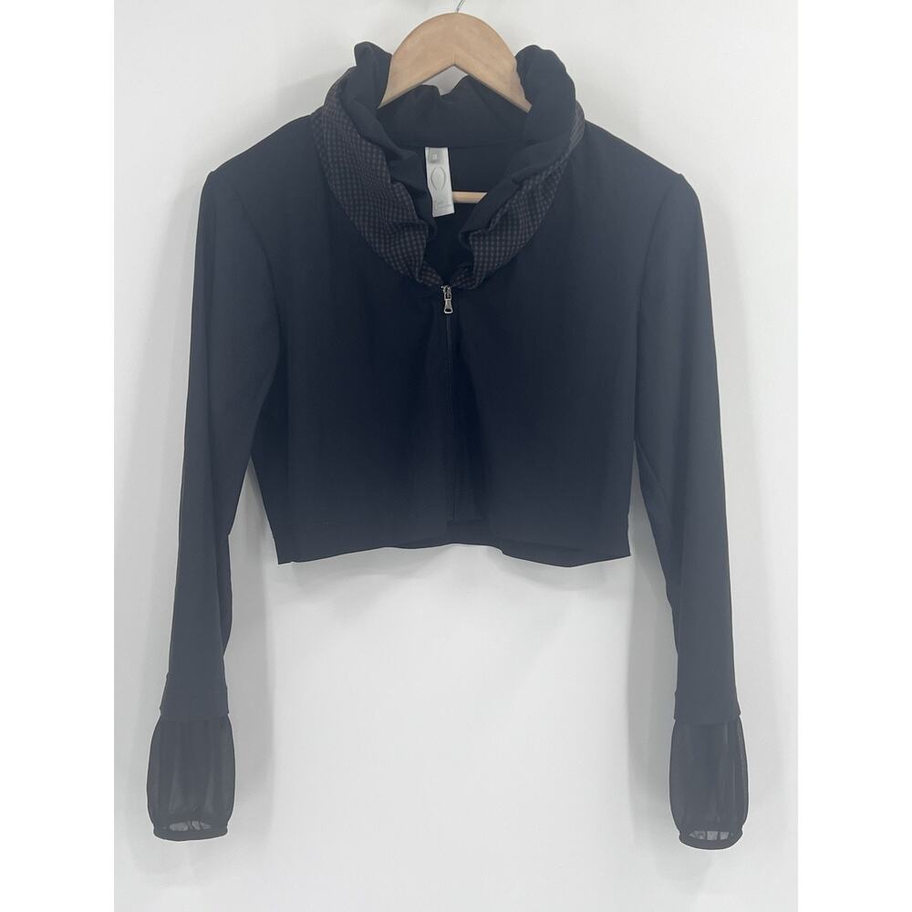 Deca De Vous A Nous Black Crop Ruffle Collar Jacket Sheer Sleeve Size 1 France